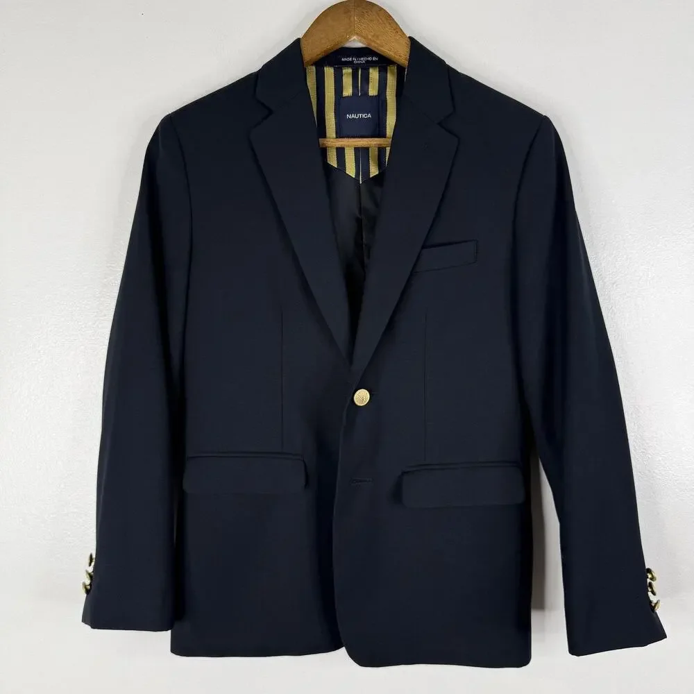 Nautica Blazer Boys 14 Blue Single Breasted Lined Gold Button Jacket Formal